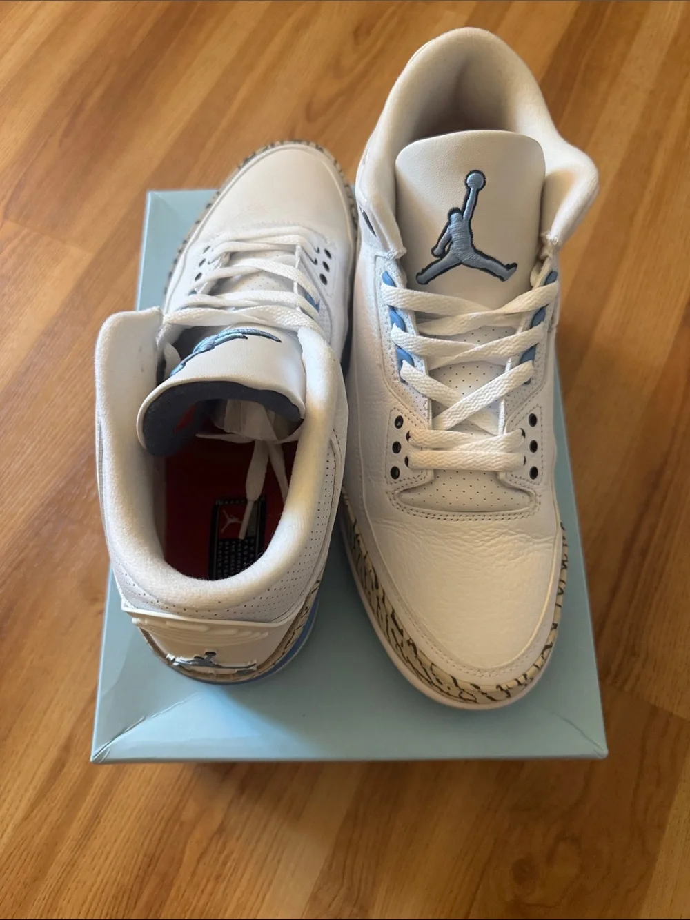 Jordan White and Light Blue Retro Sneakers